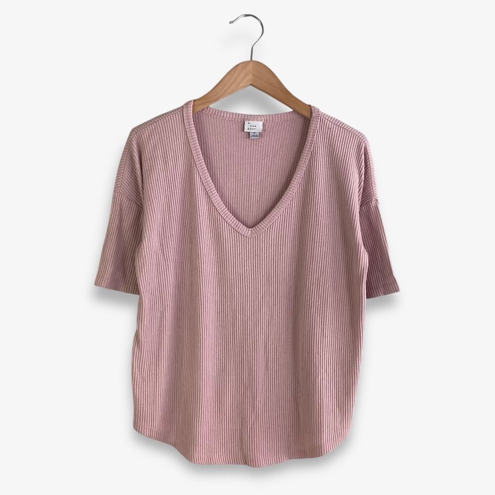 A New Day Women’s Knit Ribbed V-Neck Pink Medium